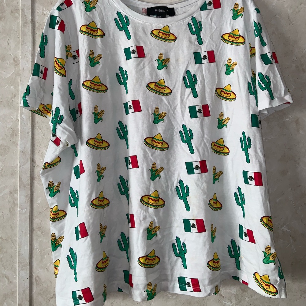 White tee with Mexican detailing